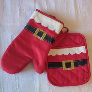 Santa Belt Oven Mitt and Pot Holder Set